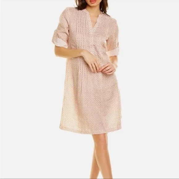J. Mclaughlin Riviera Pleat Front Linen Dress in Beige Doran Geo Print XS NWT - Picture 1 of 4